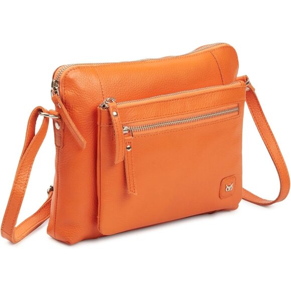 Women Orange Imported Leather Polyester Crossbody Sling Shoulder Crossover Bag - Picture 1 of 6